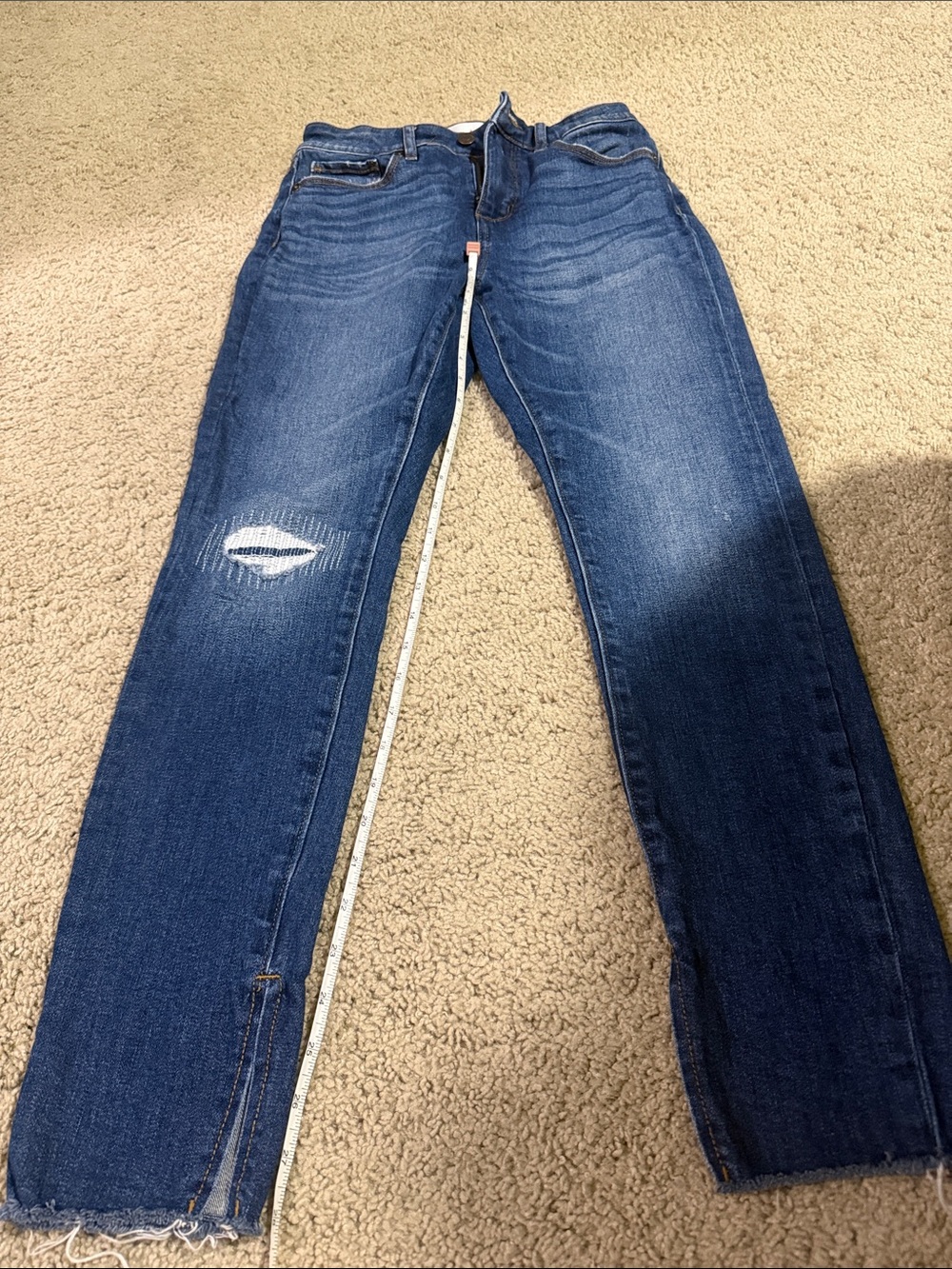 LOFT Medium Blue Straight Leg Jeans with Knee Rip